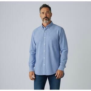 Van Heusen Dress Shirt Men's Large 16 32/33 Blue White Micro Check Long Sleeve